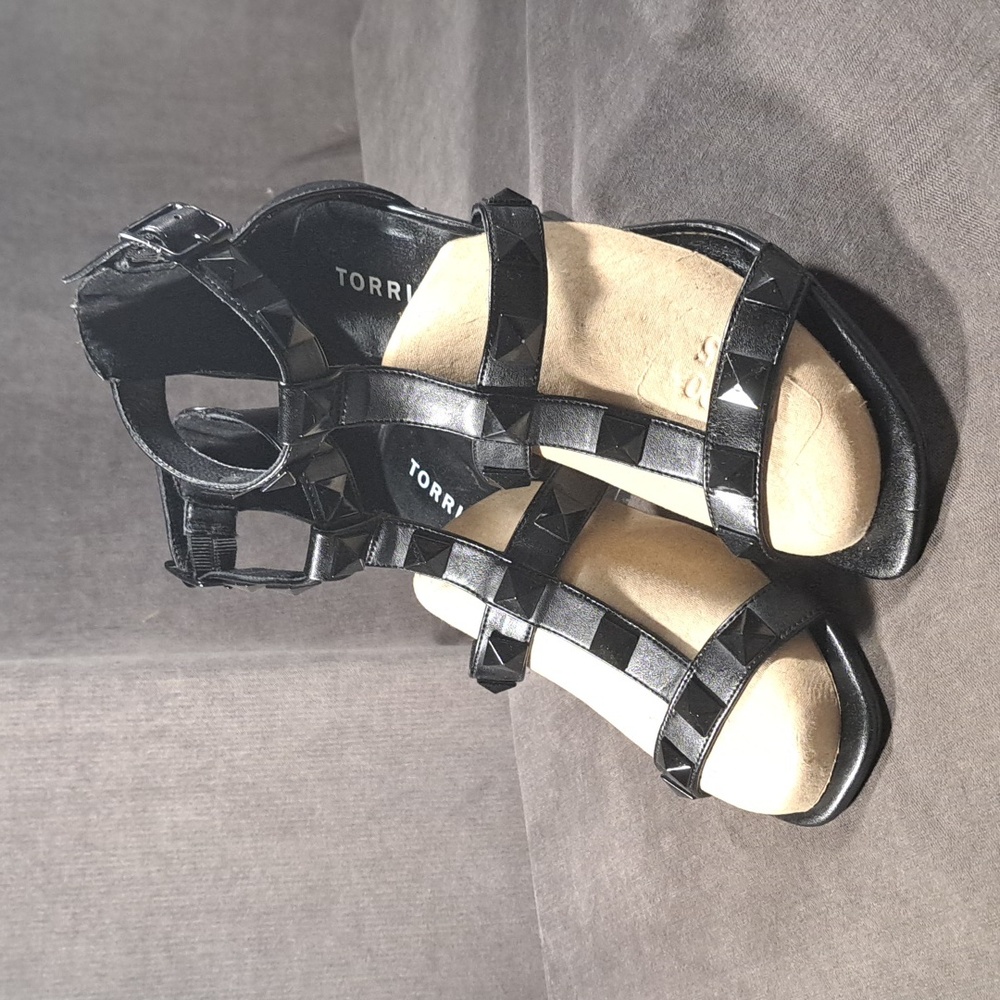 Torrid Black Faux Leather Studded Cage Stiletto Heel Sandal VG US 9WW